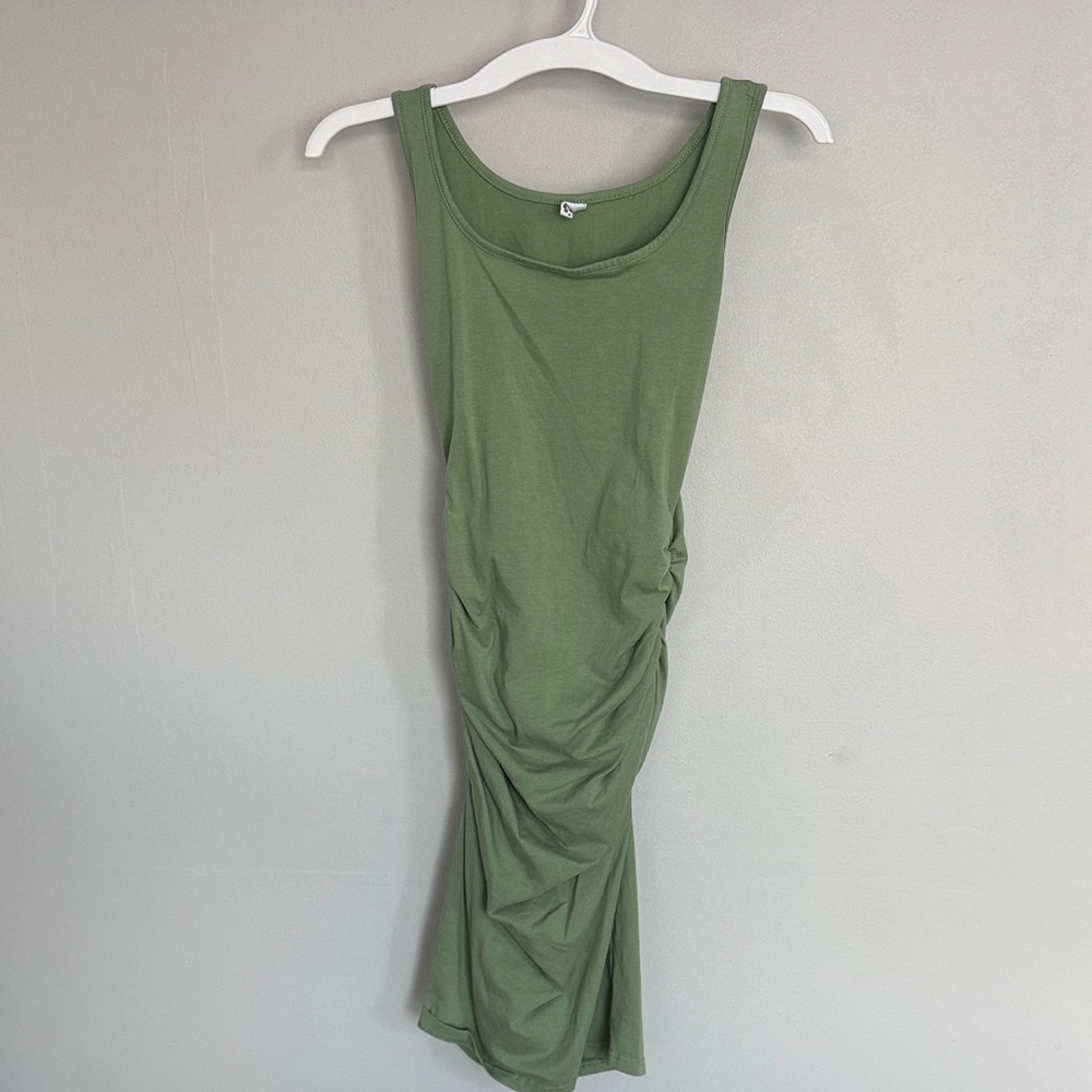 Green Ruched Cotton Midi Dress